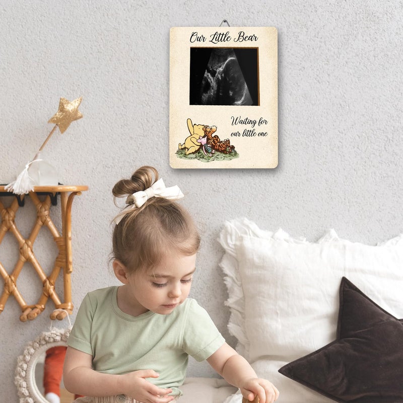 ALodr Winnie Baby Shower Decor - Picture Frame  Sign  Ultrasound Frame  Pregnancy Milestone Keepsake & Gender Reveal Decor - Image 4